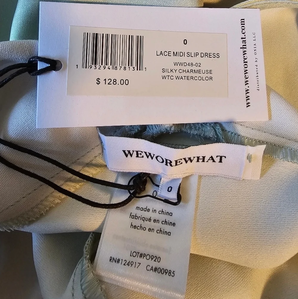 WeWoreWhat Watercolor Silky Charmeuse Midi Slip Dress, Cap Flutter Sleeve Size 0